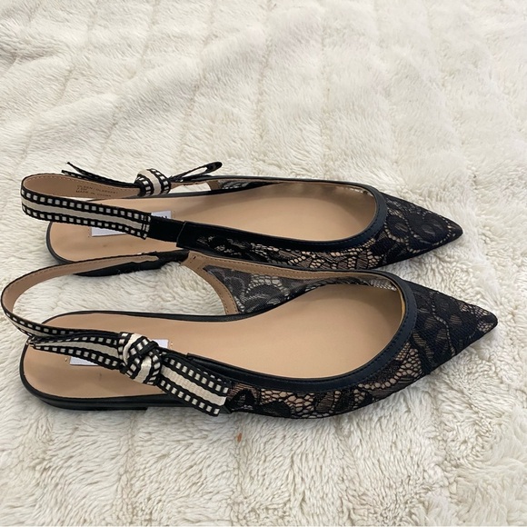 Steve Madden Black & Cream Lace Pointed Toe Slingback Flats Shoes New Size 7.5 - Picture 5 of 12
